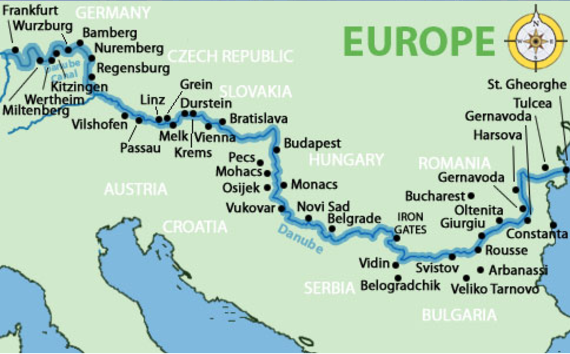 Страны через которые протекает дунай. Река Дунай на карте. Река Дунай на карте Европы. Маршрут реки Дунай.