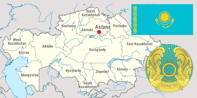 Map and national symbols of Kazakhstan