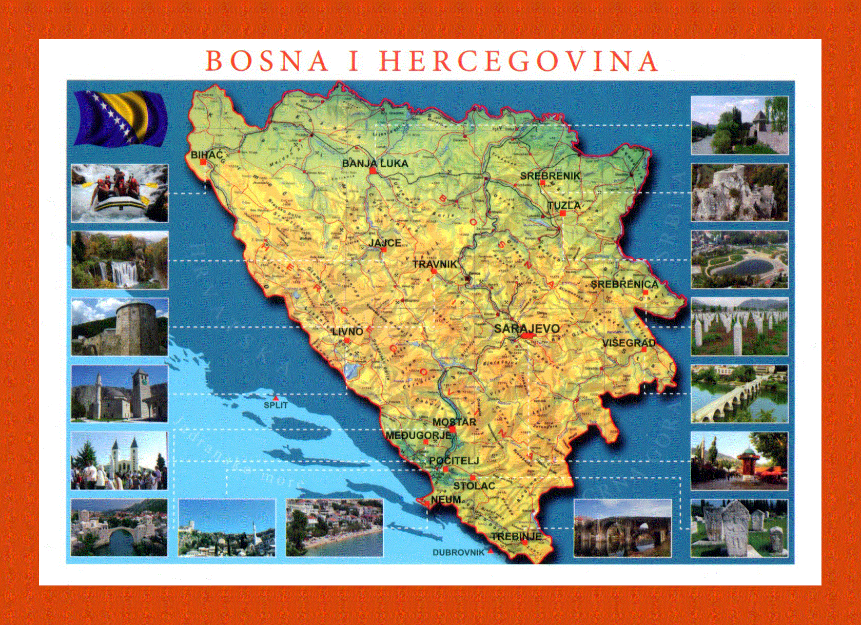Босния и герцеговина на карте. Босния и Герцеговина туристическая карта. Босния и Герцеговина достопримечательности на карте. Карта туризма в Боснии и Герцеговине. Карта Боснии с достопримечательностями.