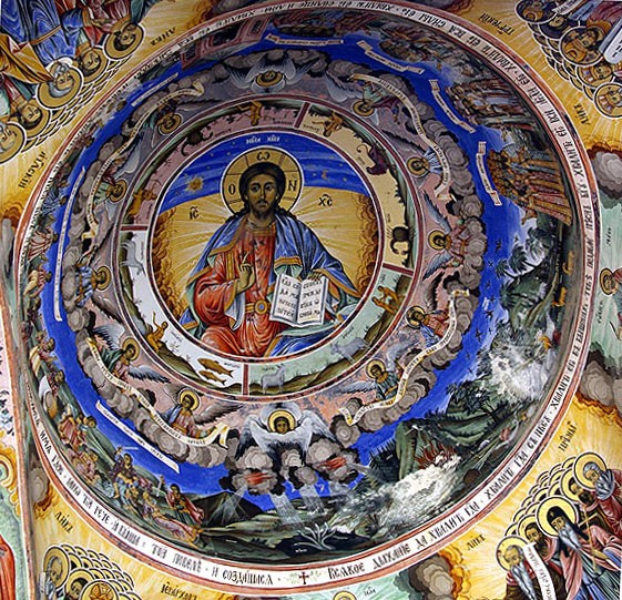 Иисус Христос Вседержитель. Фреска из притвора храма Рождества Богородицы, Рыльский монастырь