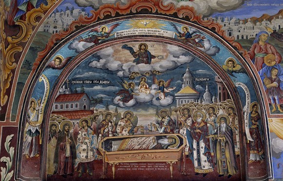 Успение св. Иоанна Рыльского. Фреска из притвора храма Рождества Богородицы