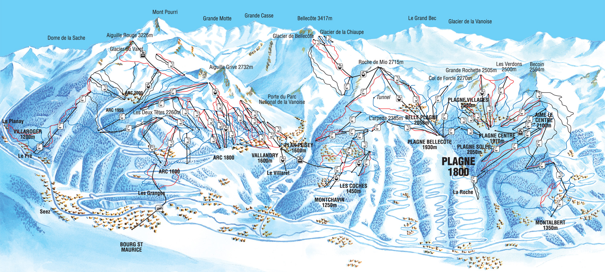 Названия горнолыжных курортов. Лез-АРК-ла-Плань (les Arcs la Plagne), Франция. Парадиски горнолыжный курорт схема. Горнолыжные курорты Канады на карте. Les Arc горнолыжный курорт.
